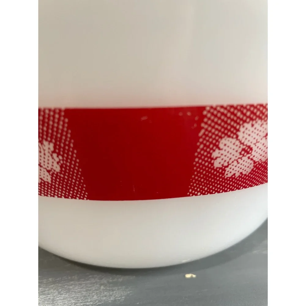 Federal Glass Red Floral Band Milk‎ Glass Mixing Bowl Vintage Heat Proof USA MCM